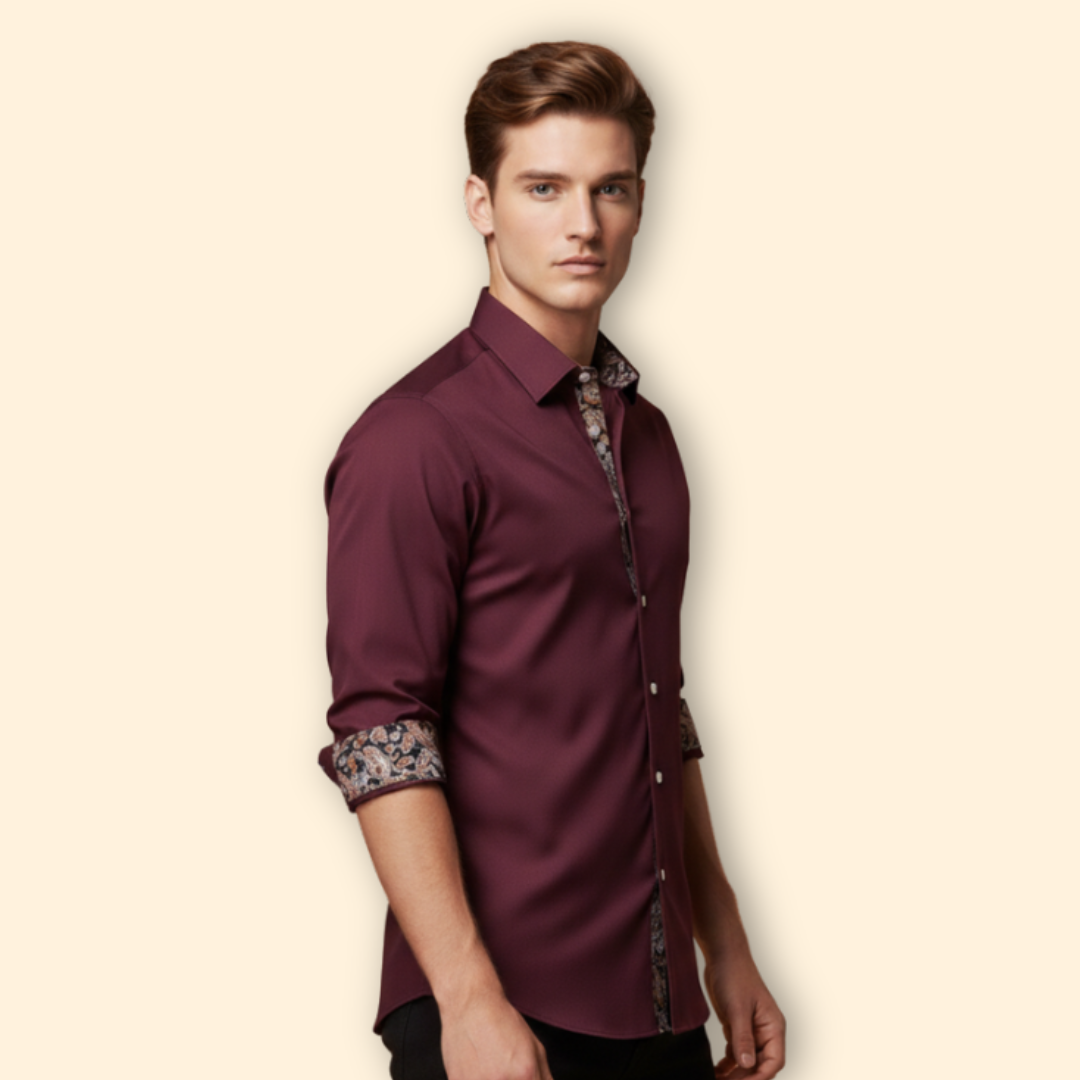 Men’s Slim Fit Shirt with Patterned Collar