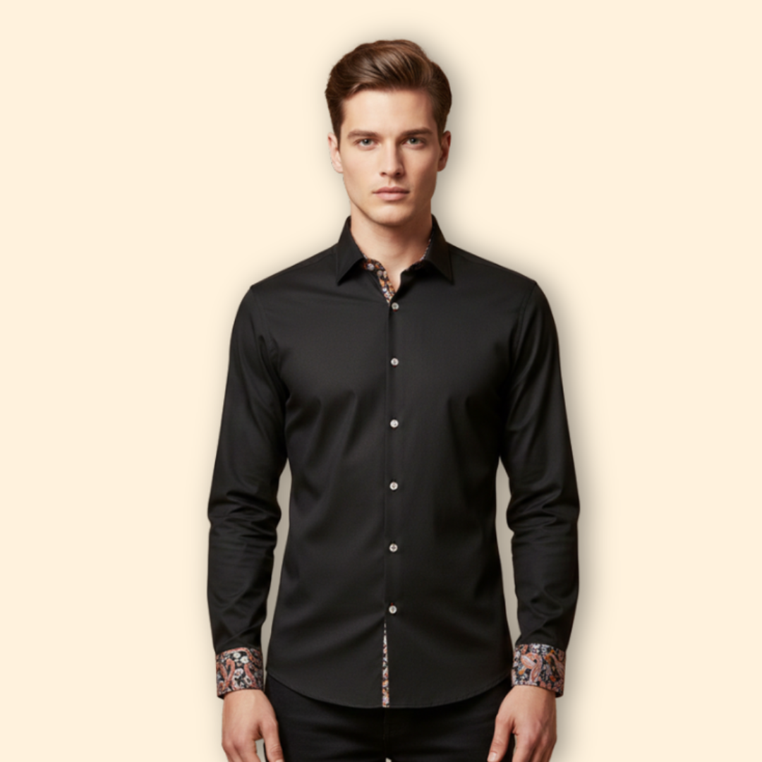 Men’s Slim Fit Shirt with Patterned Collar