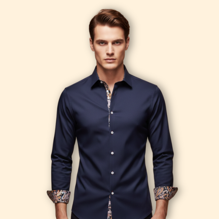 Men’s Slim Fit Shirt with Patterned Collar