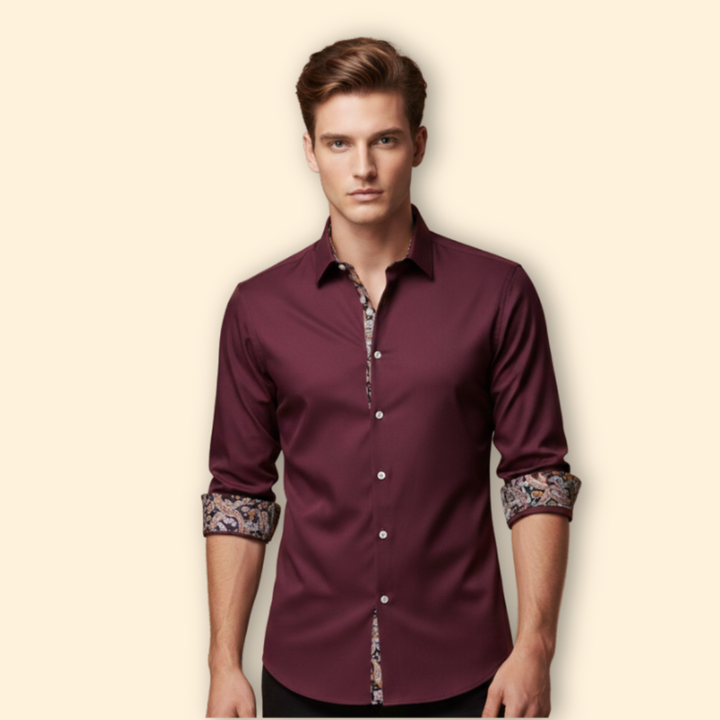 Men’s Slim Fit Shirt with Patterned Collar