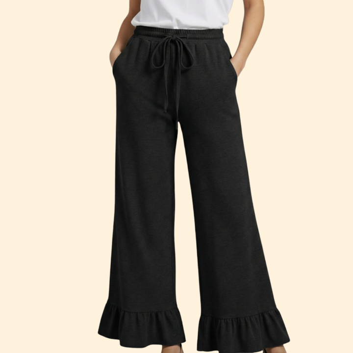 Women’s Wide-Leg Palazzo Pants with Ruffles and Elastic Waist
