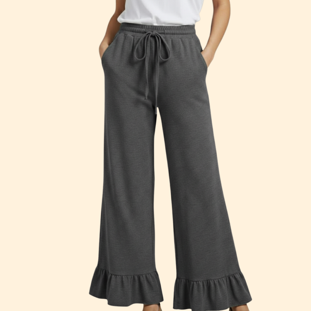 Women’s Wide-Leg Palazzo Pants with Ruffles and Elastic Waist