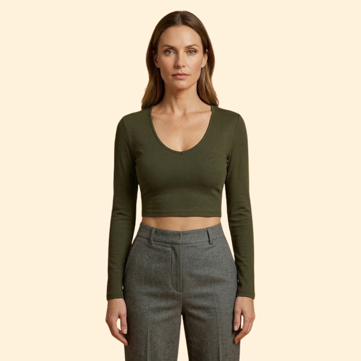 Women’s Long Sleeve Top with Deep V-neck
