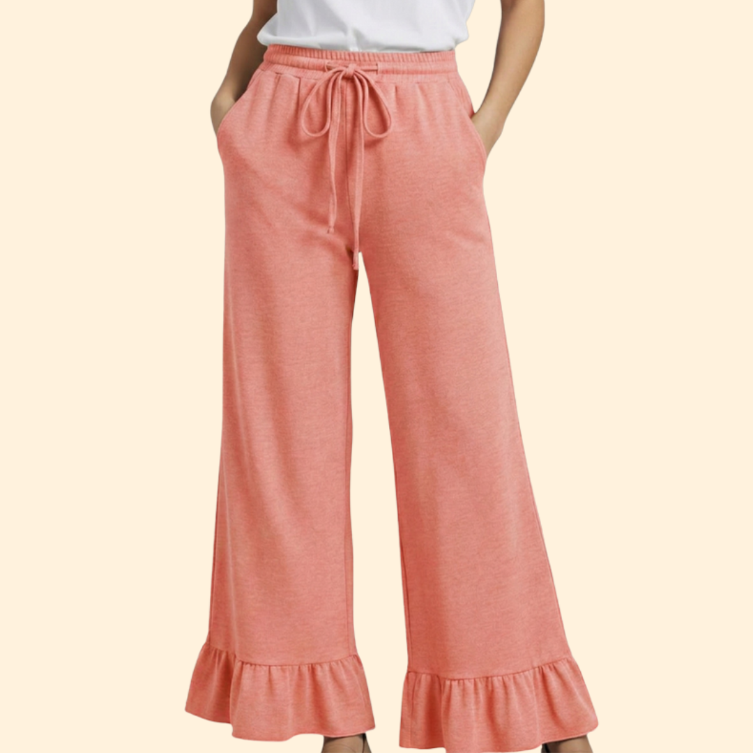 Women’s Wide-Leg Palazzo Pants with Ruffles and Elastic Waist