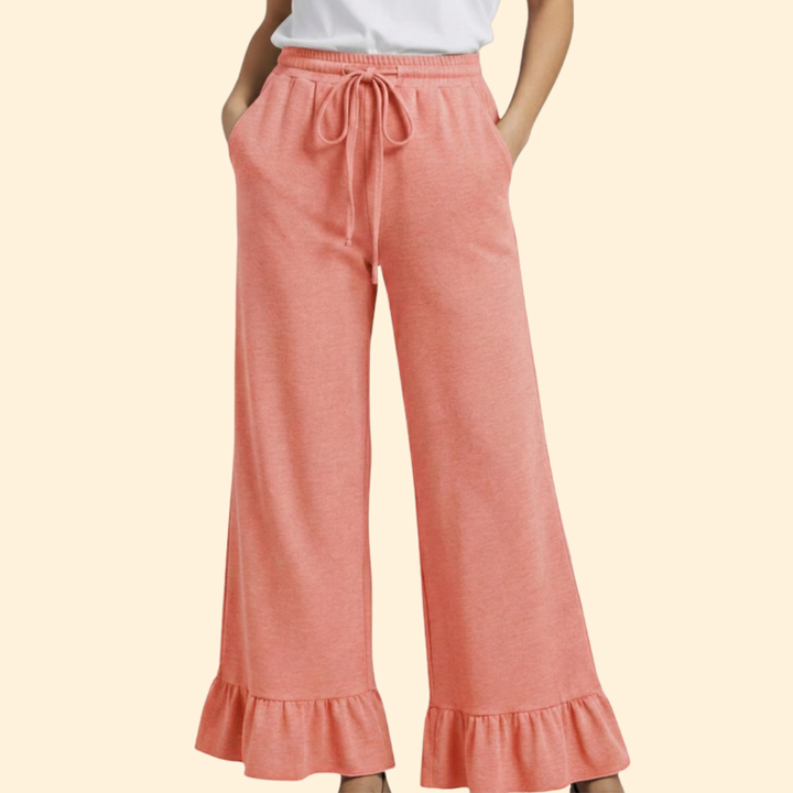 Women’s Wide-Leg Palazzo Pants with Ruffles and Elastic Waist