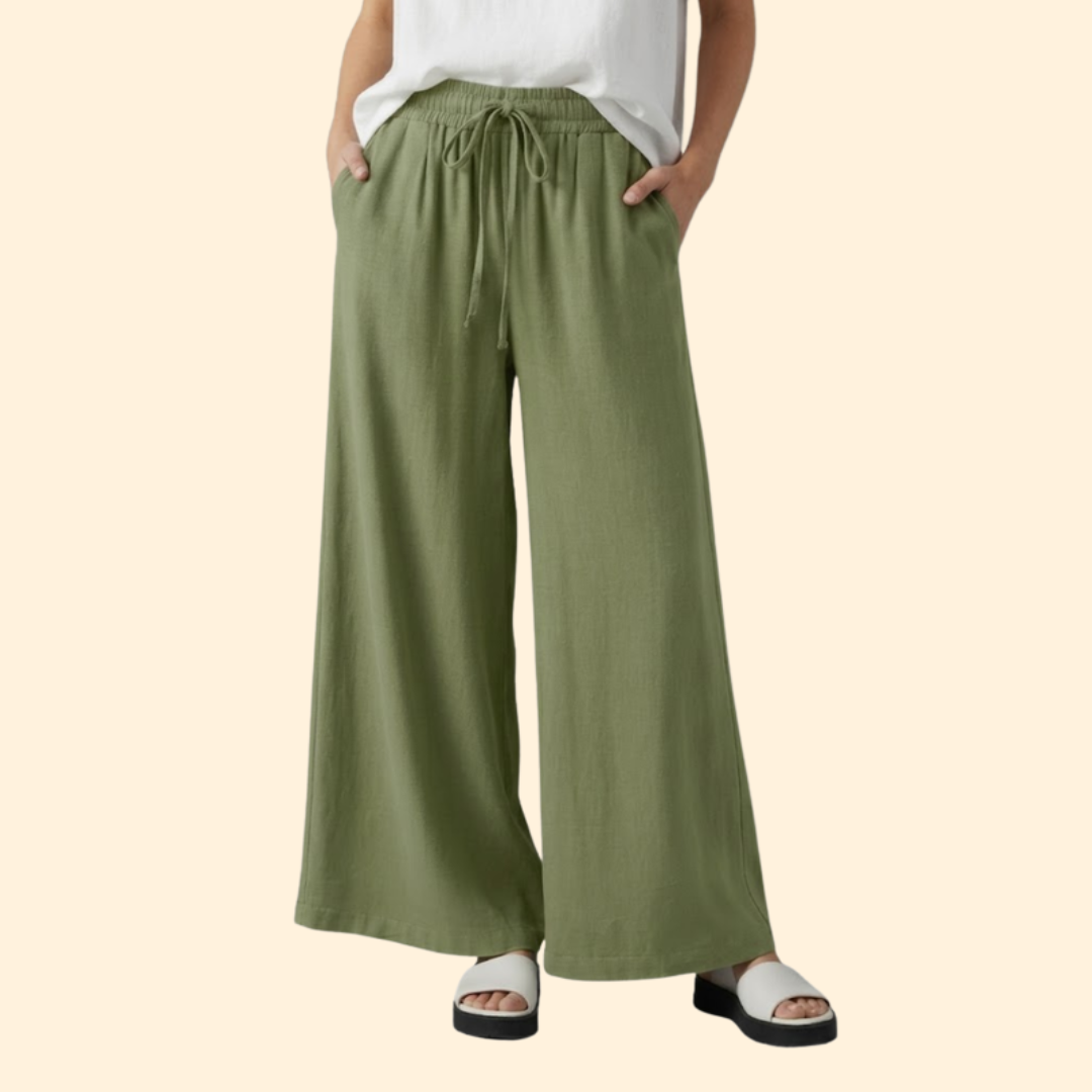 Women’s Palazzo Pants with Elastic Waist and Pockets