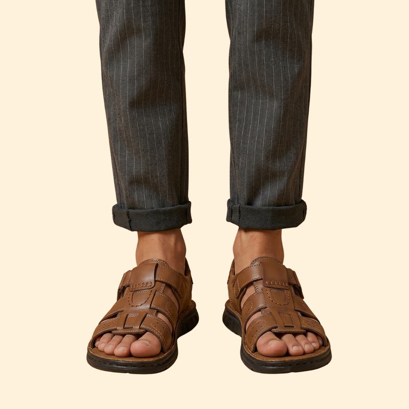 Men's Leather Sandals with Perforations