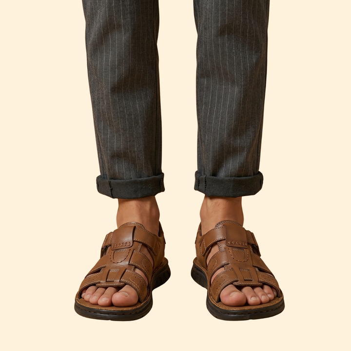 Men's Leather Sandals with Perforations