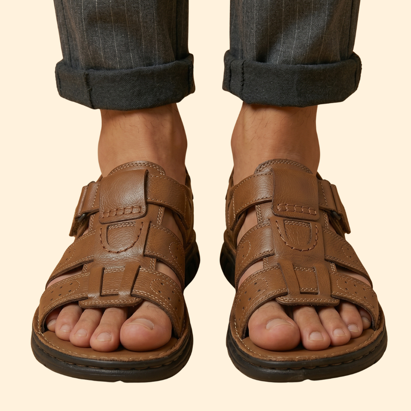 Men's Leather Sandals with Perforations