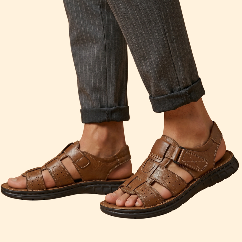 Men's Leather Sandals with Perforations