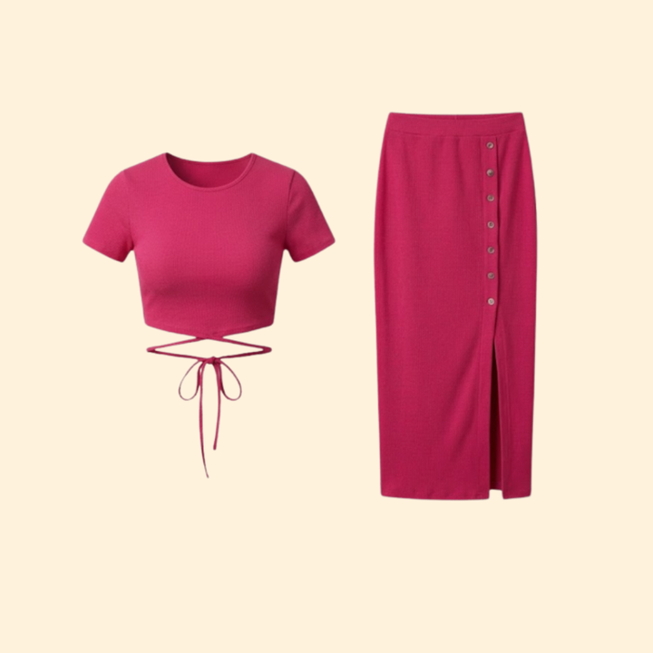 Women’s Ribbed Top with Buttoned Midi Skirt