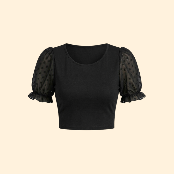 Women’s Crop Top with Sheer Puff Sleeves