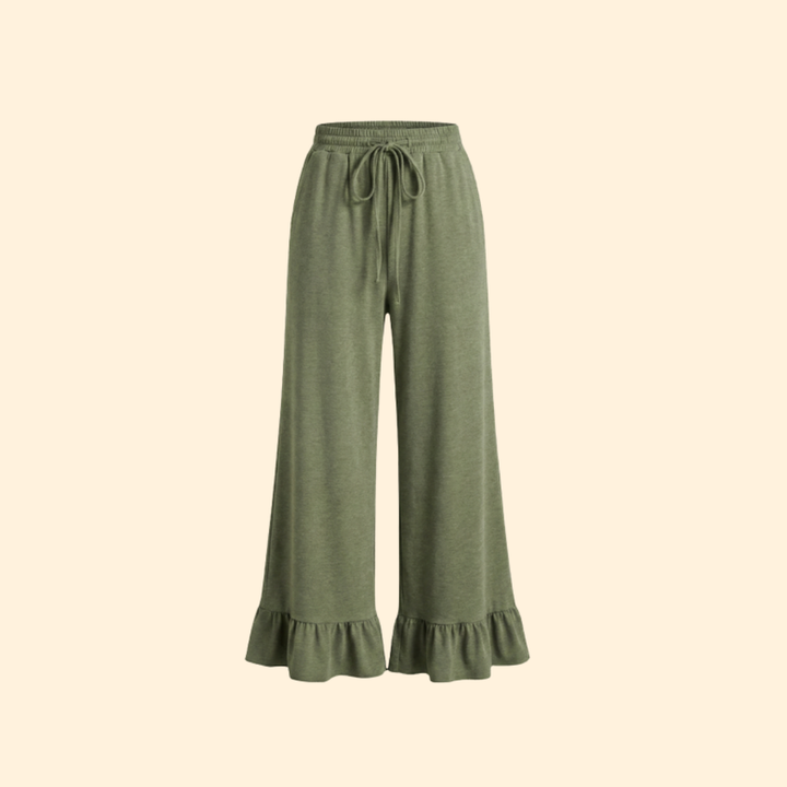Women’s Wide-Leg Palazzo Pants with Ruffles and Elastic Waist
