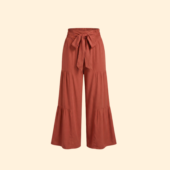 Women’s Palazzo Pants with Tie Waist and Ruffles