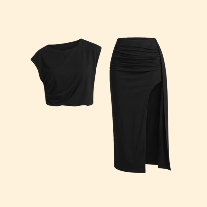 Women’s Crop Top with Side Slit Maxi Skirt