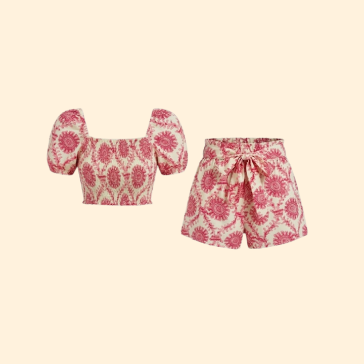 Women’s Crop Top and Shorts Set with Tie Waist
