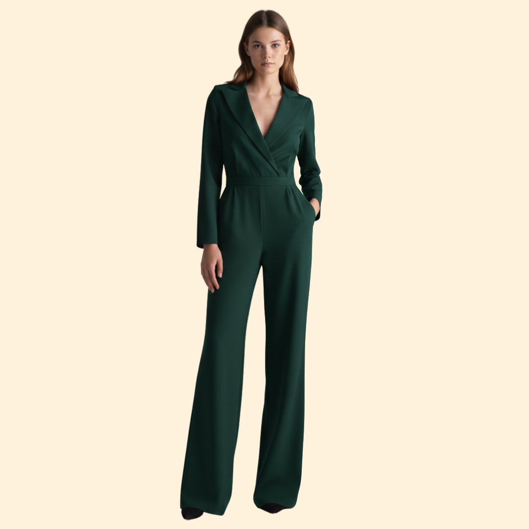 Women’s V-Neck Jumpsuit with Long Sleeves