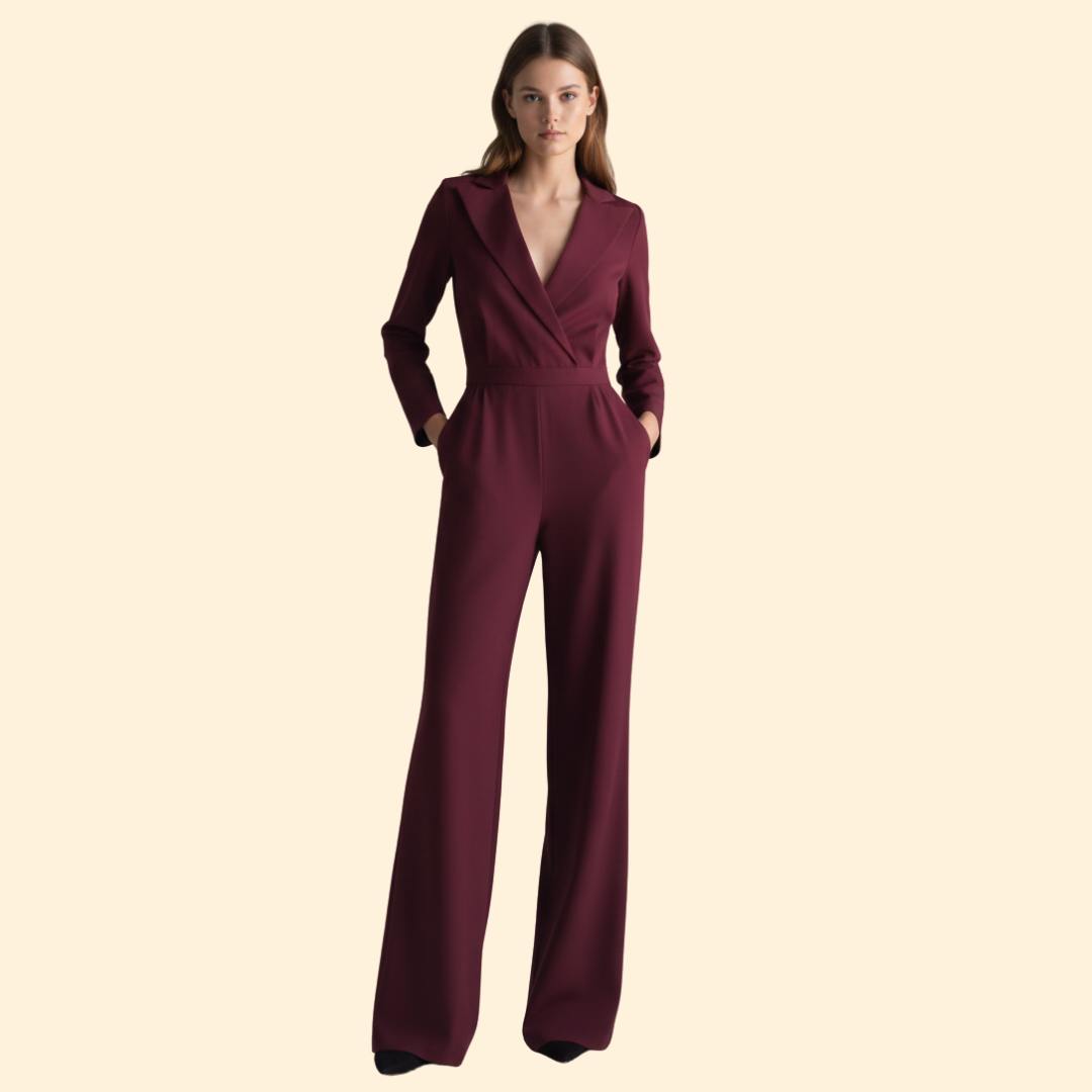 Women’s V-Neck Jumpsuit with Long Sleeves