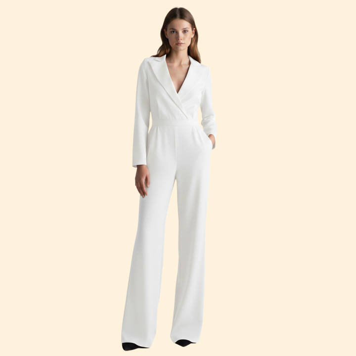 Women’s V-Neck Jumpsuit with Long Sleeves