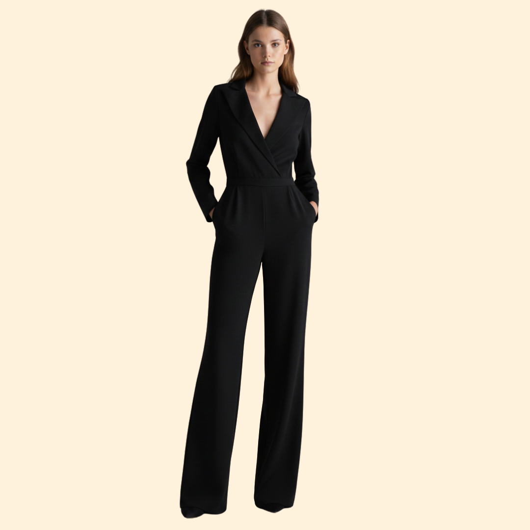 Women’s V-Neck Jumpsuit with Long Sleeves