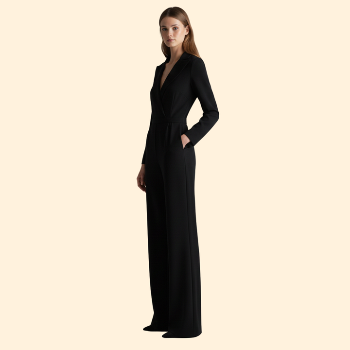 Women’s V-Neck Jumpsuit with Long Sleeves