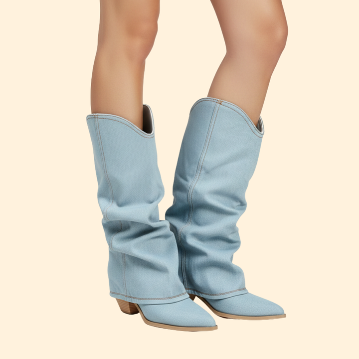 Women’s Denim Boots with Western Stitching