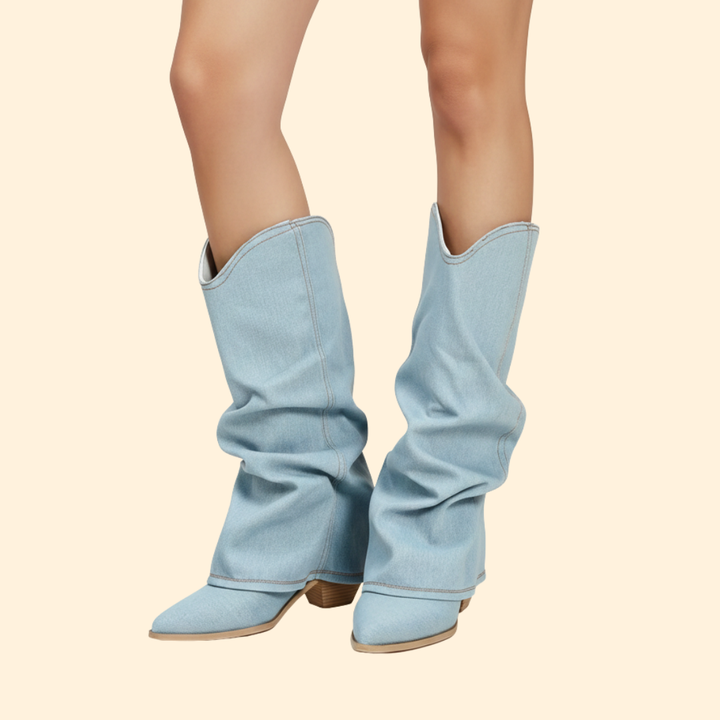 Women’s Denim Boots with Western Stitching