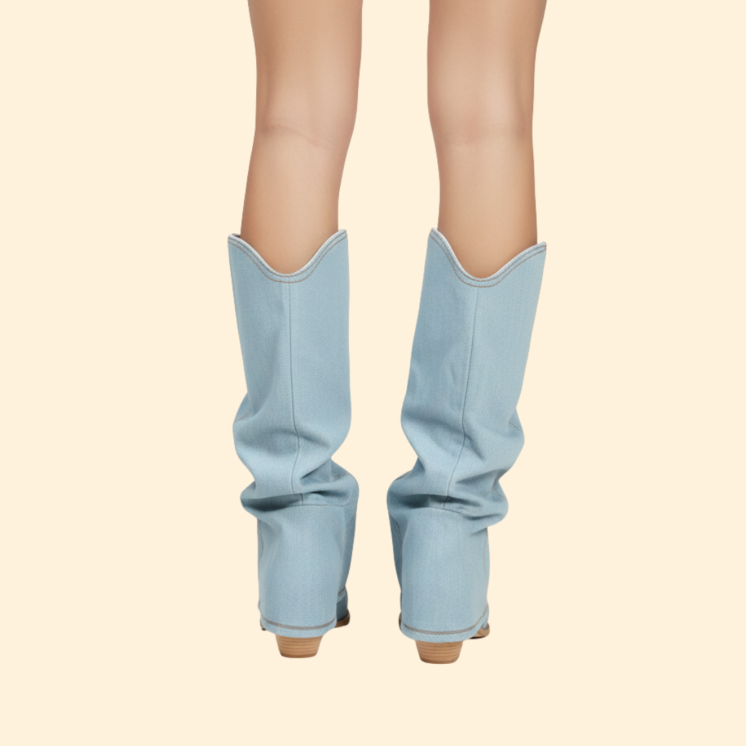 Women’s Denim Boots with Western Stitching