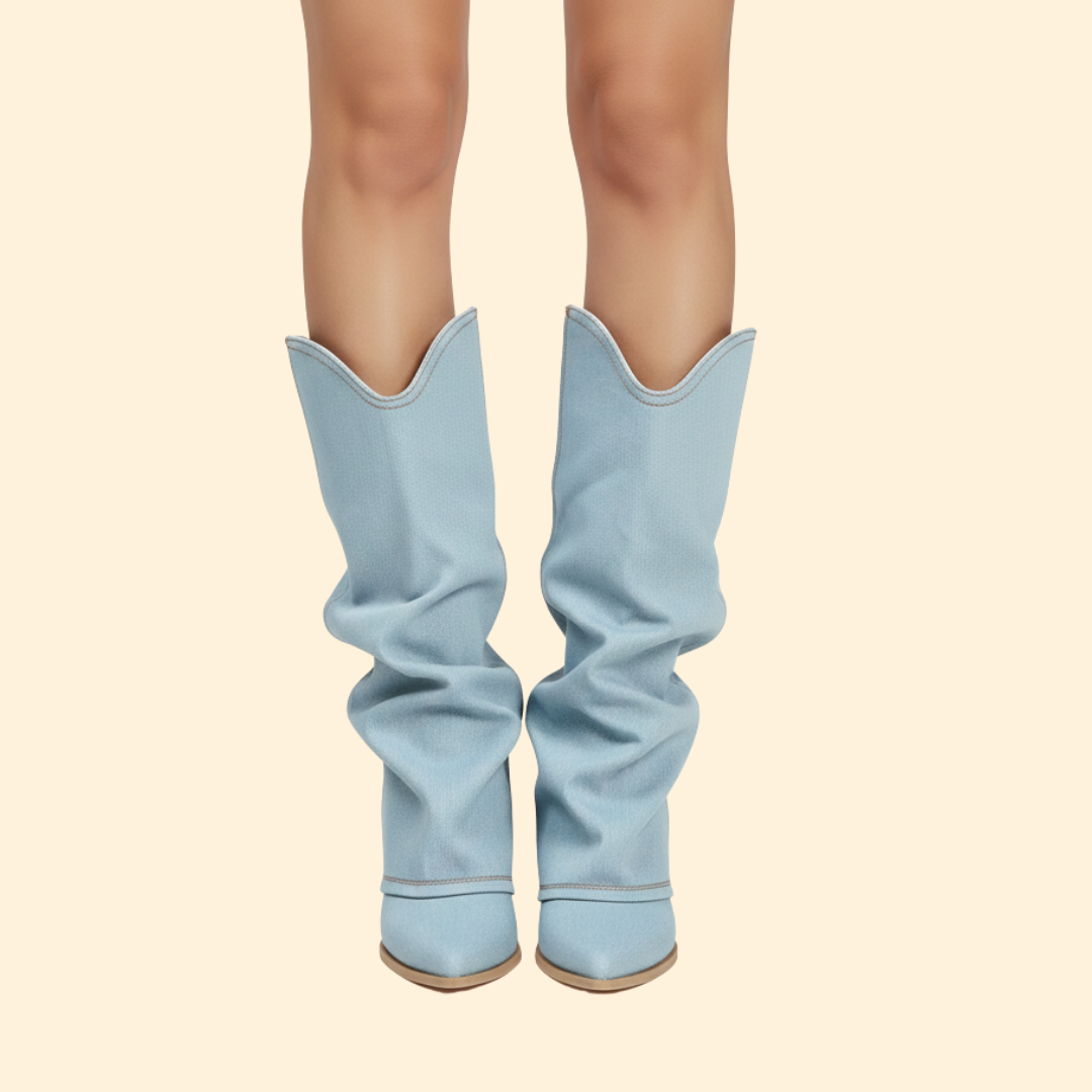 Women’s Denim Boots with Western Stitching
