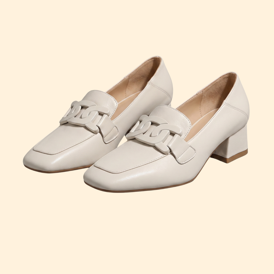Women’s Block Heel Loafers with Chain Detail
