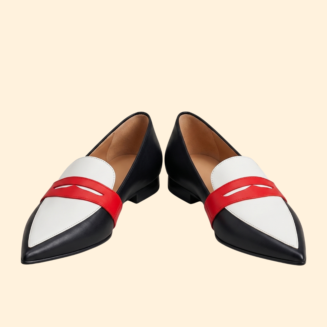 Women’s Pointed Loafers with Contrast Penny Strap