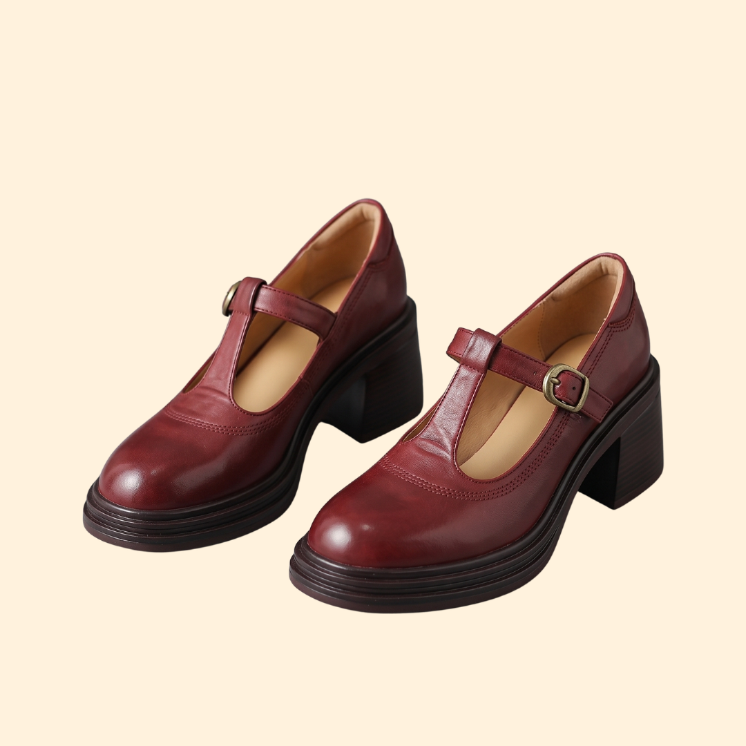 Women's Chunky Pumps with T-Strap