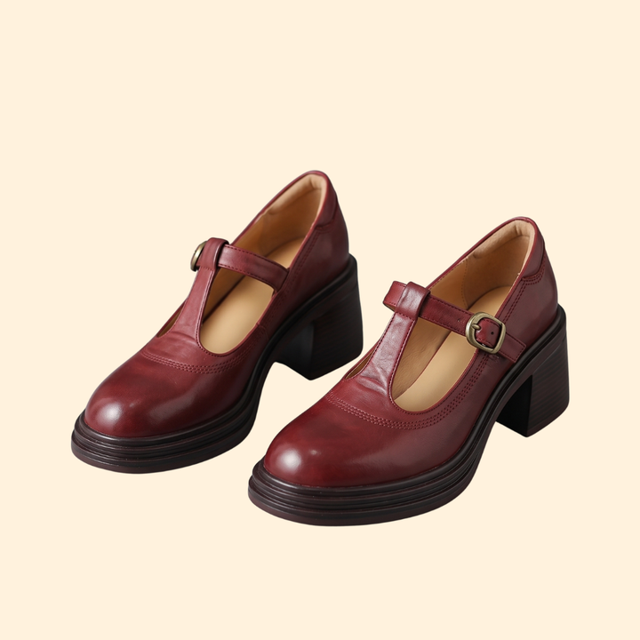 Women's Chunky Pumps with T-Strap