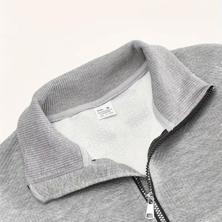 Men's Cable-Knit Half-Zip Pullover with Geometric Texture