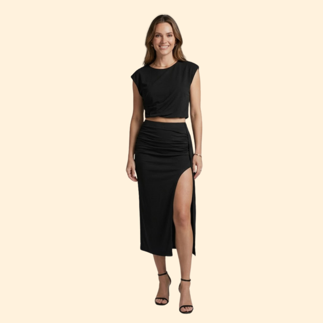 Women’s Crop Top with Side Slit Maxi Skirt