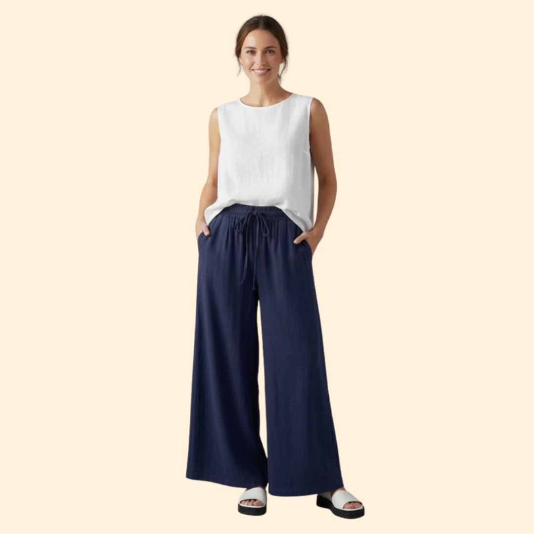 Women’s Palazzo Pants with Elastic Waist and Pockets