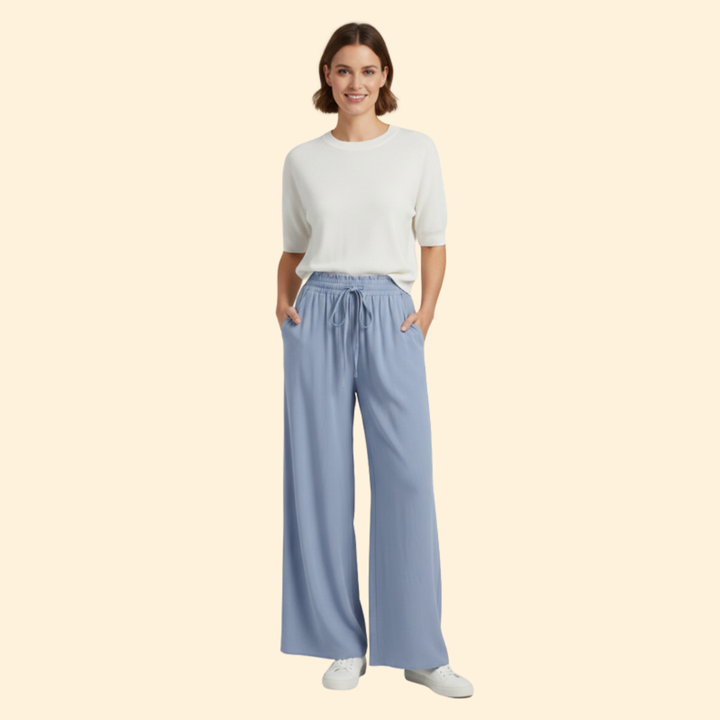 Women’s Palazzo Pants with Elastic Drawstring Waist