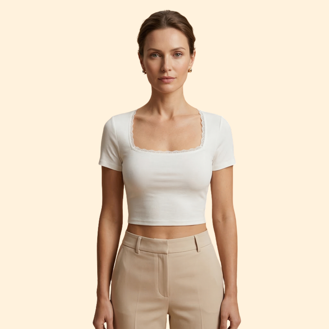 Women’s Top with Lace Trim and Square Neck