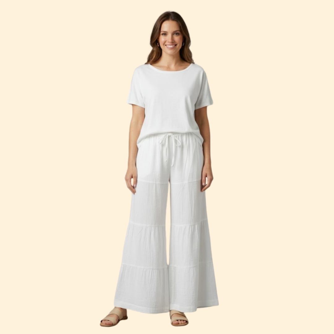 Women’s Wide Leg Pants with Tiered Design