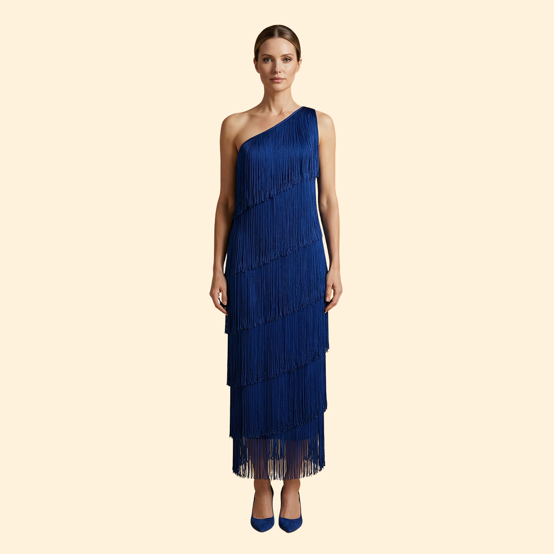 Women's One-Shoulder Dress with Fringe Detail