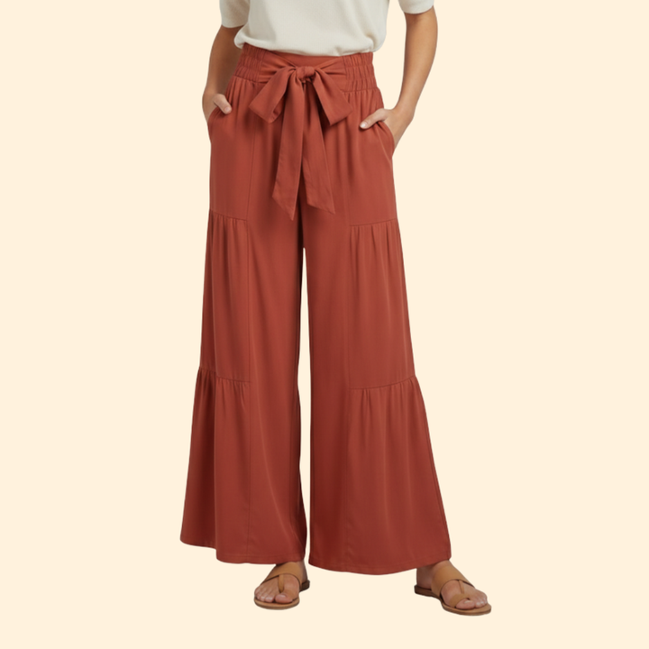 Women’s Palazzo Pants with Tie Waist and Ruffles