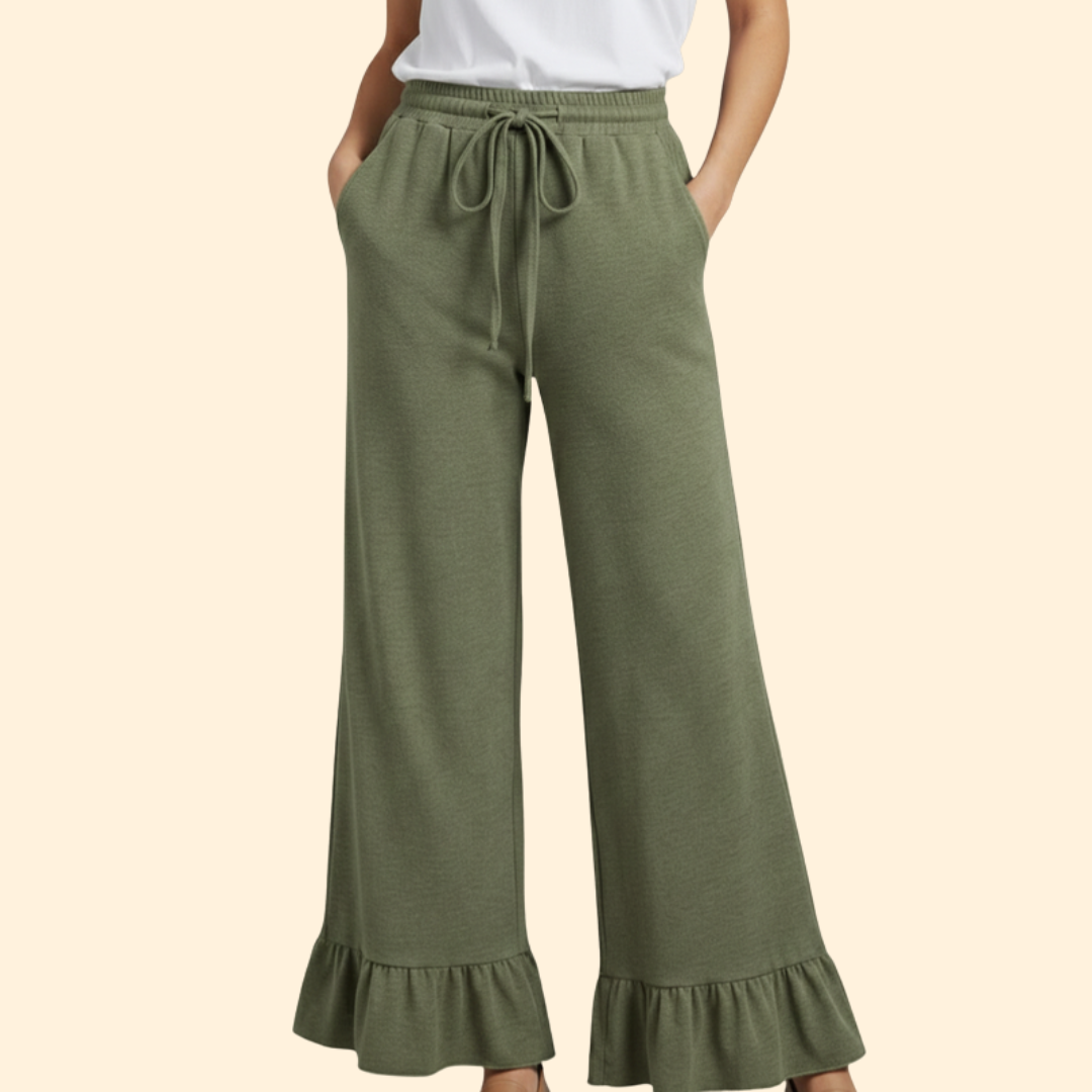 Women’s Wide-Leg Palazzo Pants with Ruffles and Elastic Waist