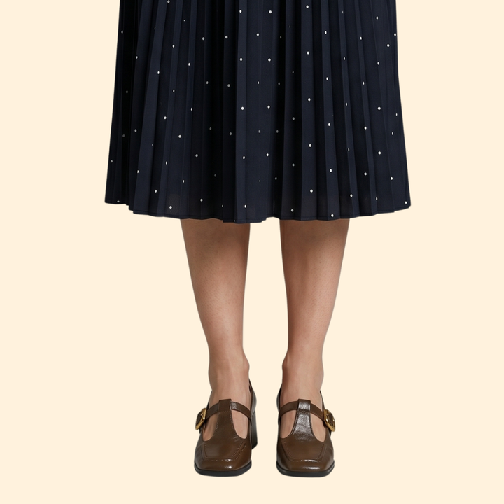 Women's Block Heel Pumps with Gold Buckle