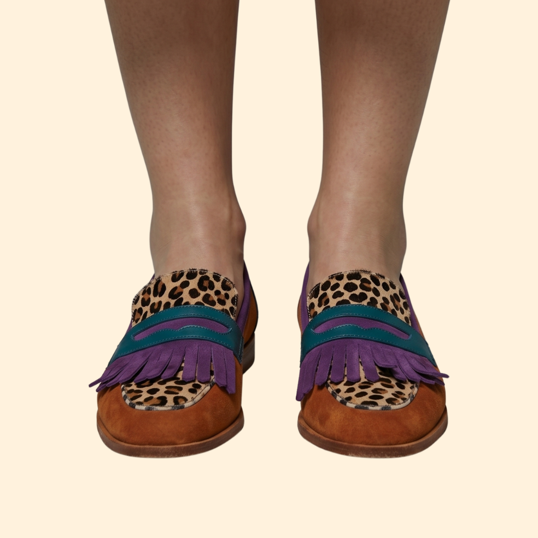 Women’s Leather Loafers with Leopard-Print