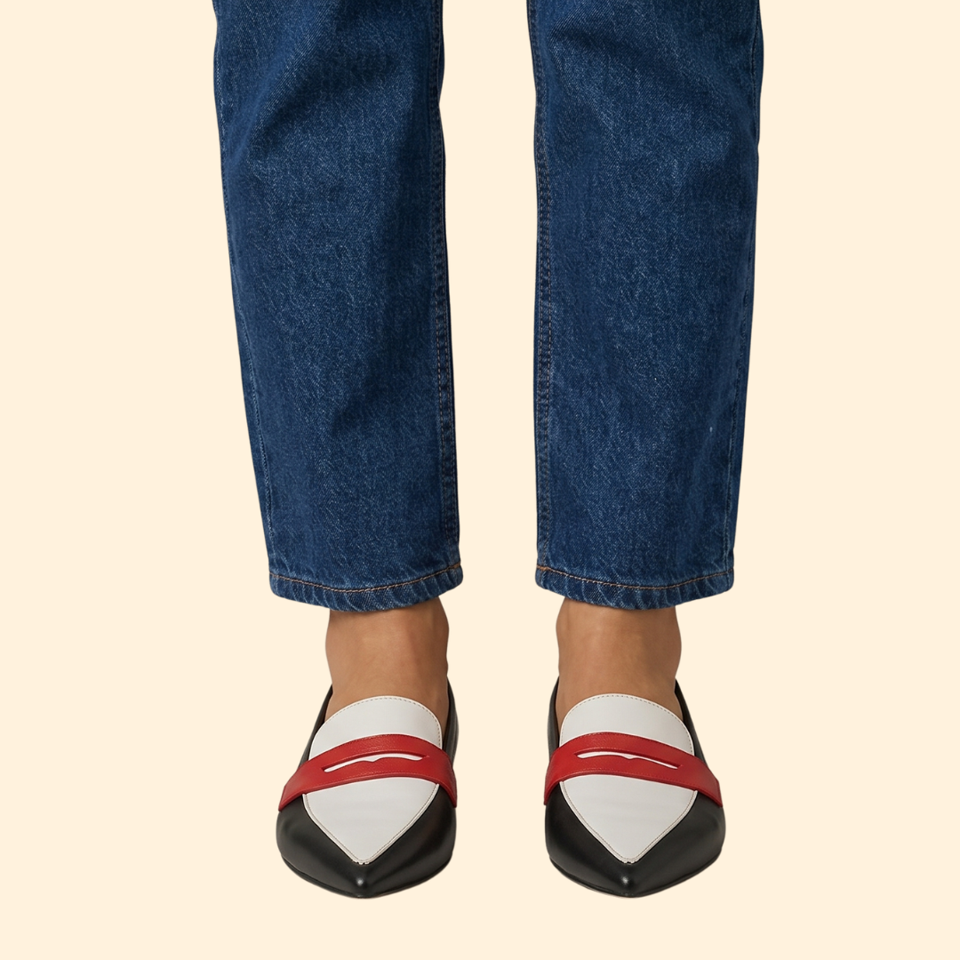 Women’s Pointed Loafers with Contrast Penny Strap