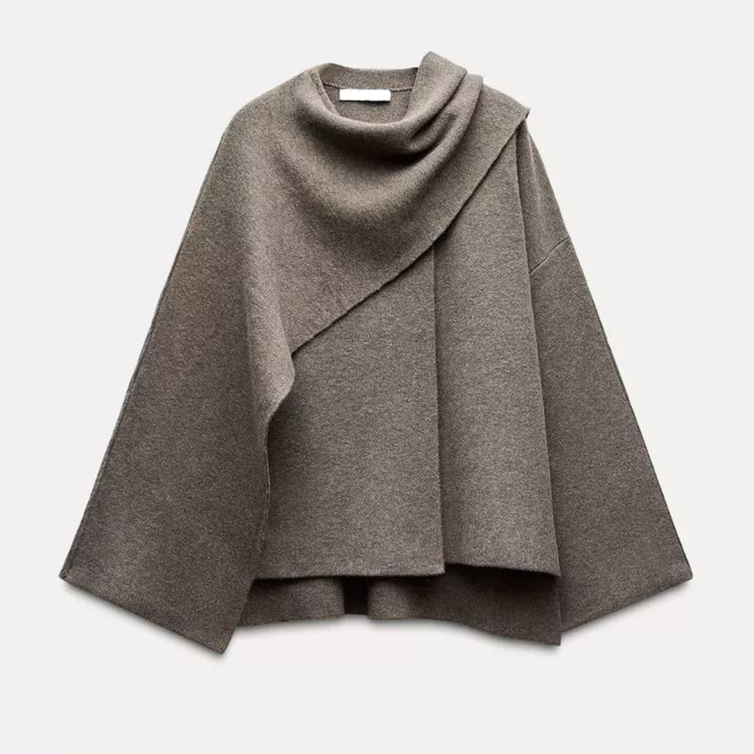 Draped Cape Coat with Open Sides and Stand Collar