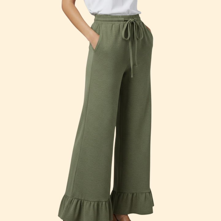 Women’s Wide-Leg Palazzo Pants with Ruffles and Elastic Waist