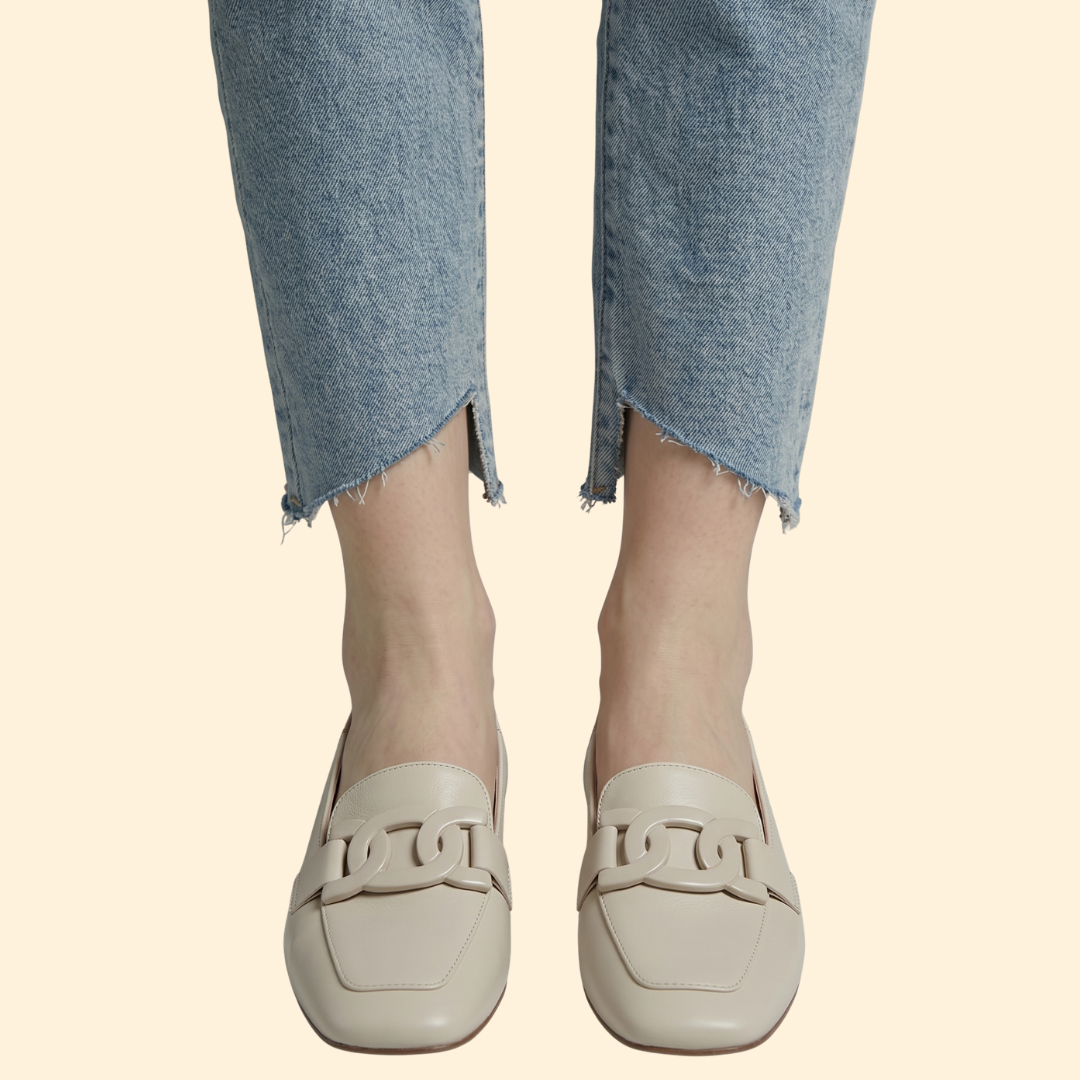 Women’s Block Heel Loafers with Chain Detail