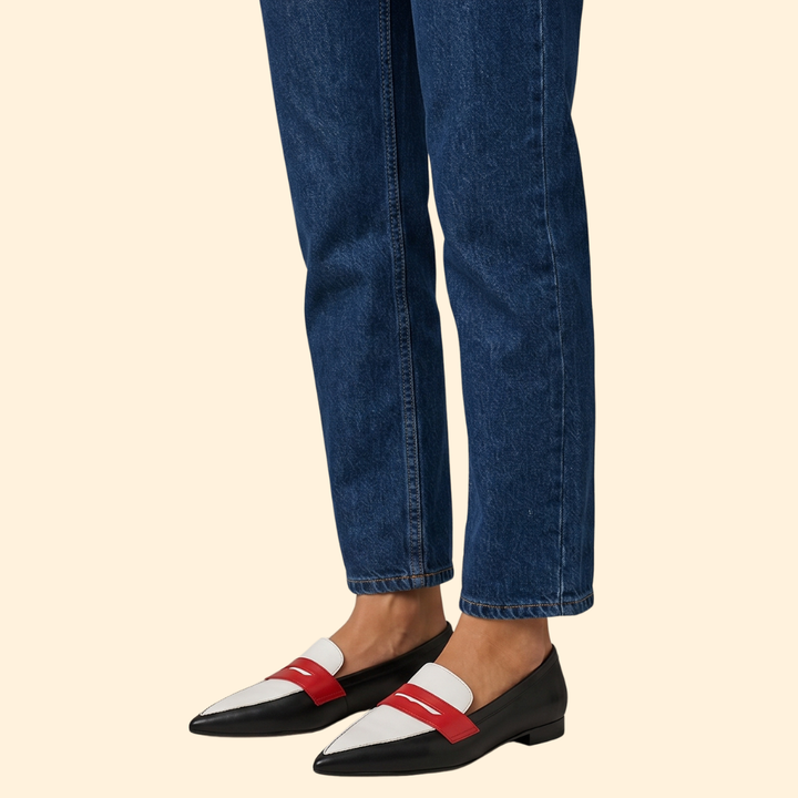 Women’s Pointed Loafers with Contrast Penny Strap