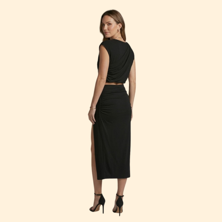 Women’s Crop Top with Side Slit Maxi Skirt